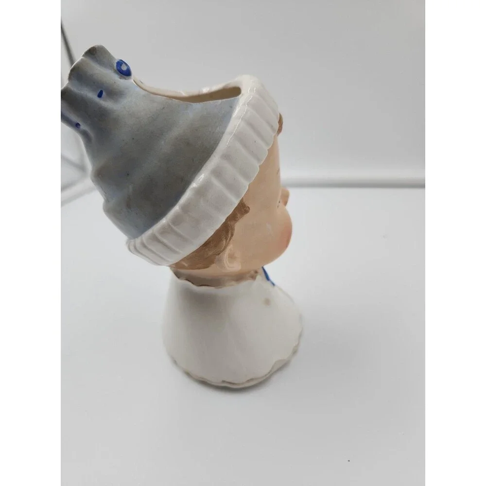 Vintage Relpo Japan Dimpled Baby Boy Ceramic Head Vase w/ Blue Hat